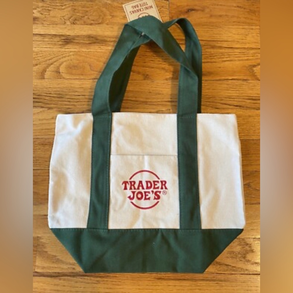 Trader Joe's Dark Green and Cream Tote Bag